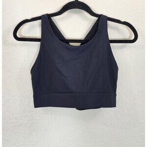 Fabletics Sports Bra Womens Medium Black High Neck Cross Back Strappy Gym Yoga